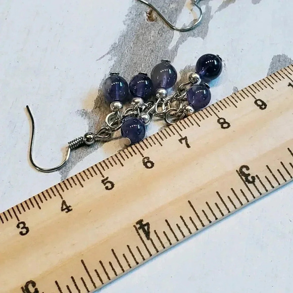 Handcrafted Amethyst Purple Gemstone Bead Dangle Silver Platinum Plated Earrings - Picture 10 of 10
